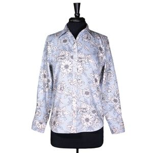 Chaps Ralph Lauren Women's Shirt Button Up Blue White Floral Striped Top Medium